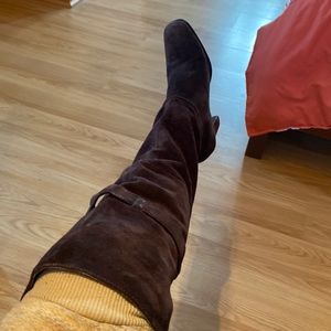 Over the knee suede boots.  Slip on. Size 5